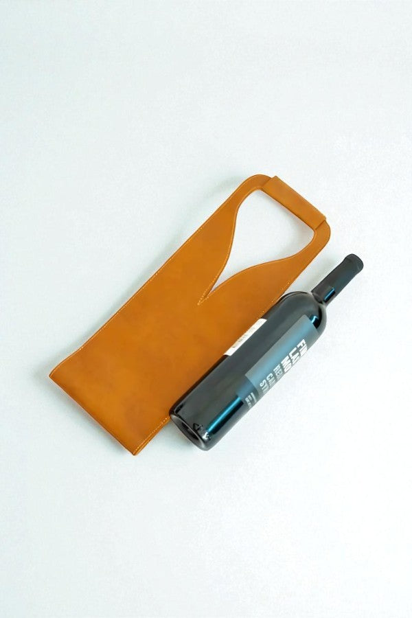 Bolsa de vino de cuero Porta botella piel 100% Mod. (Merlot) Pull up Miel