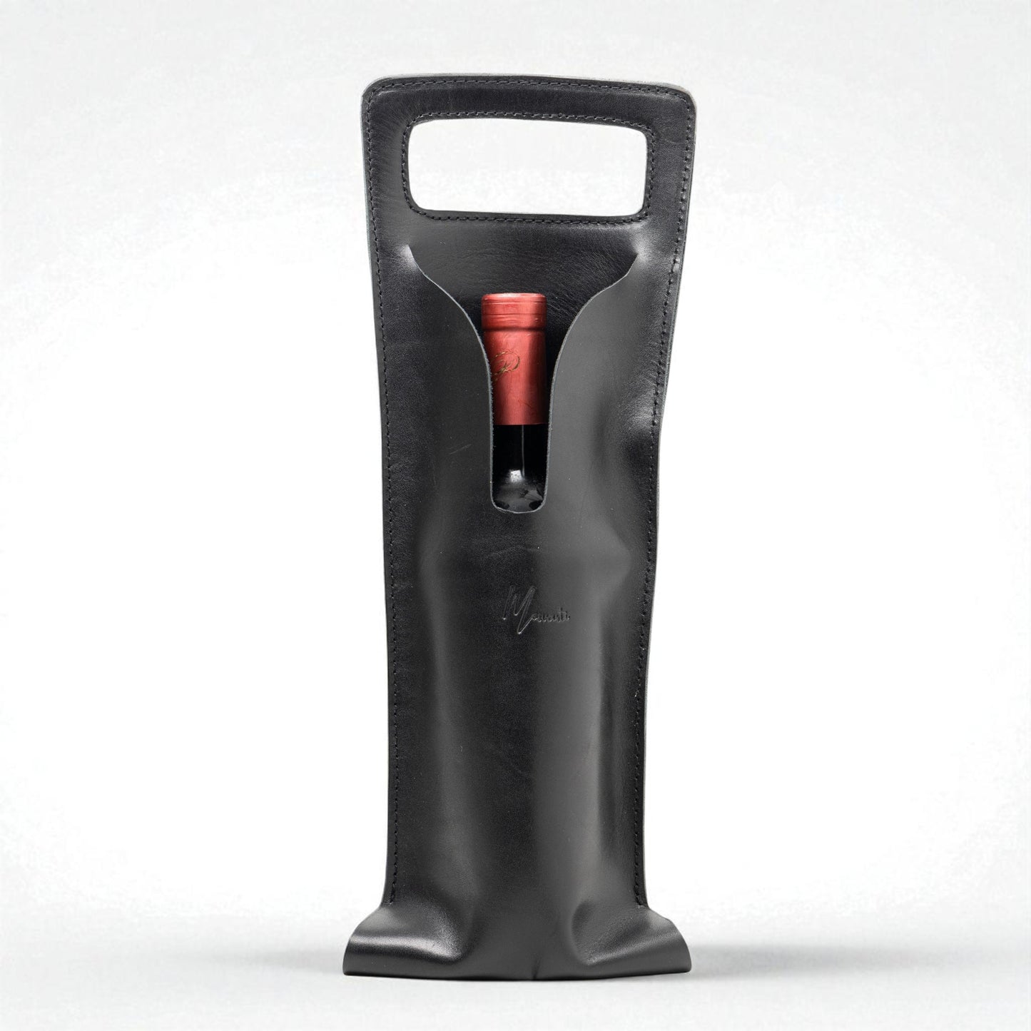 Bolsa de vino de cuero Porta botella piel 100% Mod. (Cabernet) Pull up Negro