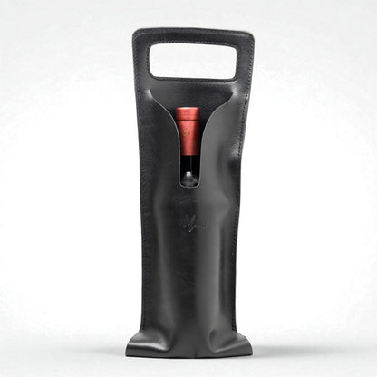 Bolsa de vino de cuero Porta botella piel 100% Mod. (Cabernet) Pull up Negro