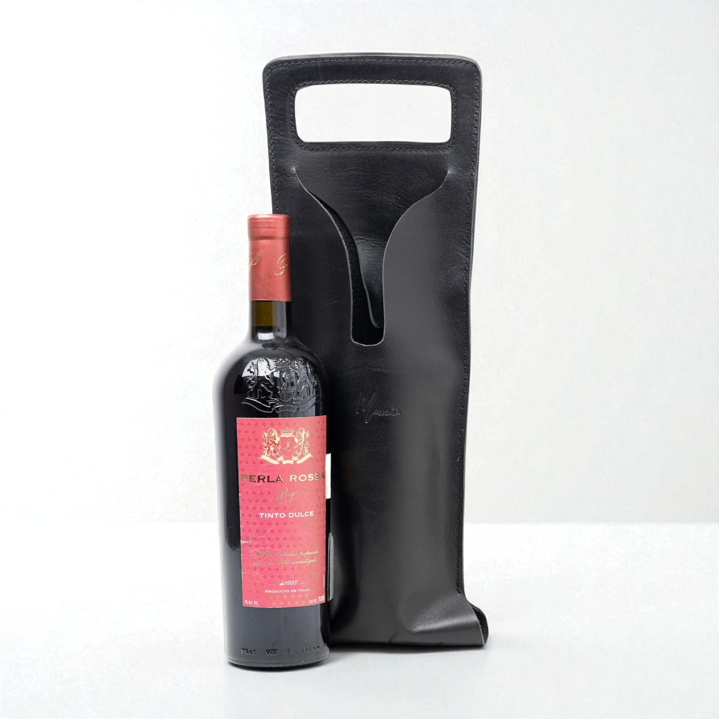 Bolsa de vino de cuero Porta botella piel 100% Mod. (Cabernet) Pull up Negro