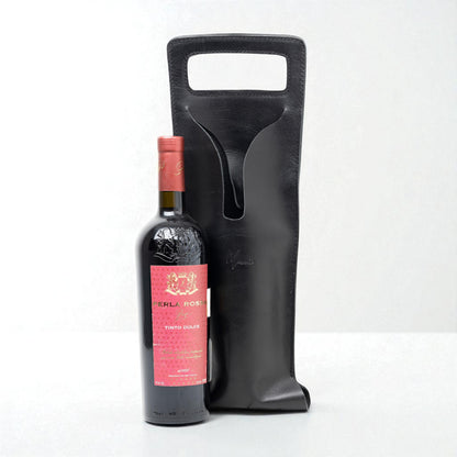 Bolsa de vino de cuero Porta botella piel 100% Mod. (Cabernet) Pull up Negro