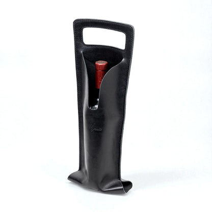 Bolsa de vino de cuero Porta botella piel 100% Mod. (Cabernet) Pull up Negro