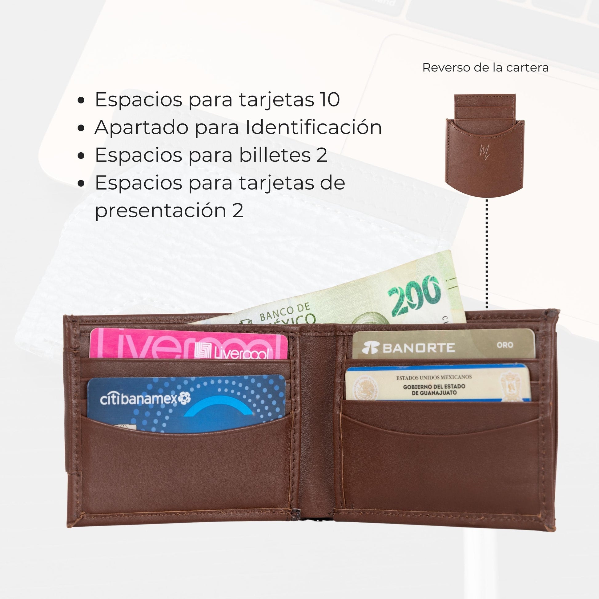 MOSVARTI Billeteras y clips para billetes Cartera caballero Leather exotic Genuine Mod. Zafari café/Cocodrilo cafe