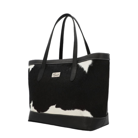 MOSVARTI Bolsa Dama Bovino Elegante y Moderna Mod. Madisson (Negro/Blanco)