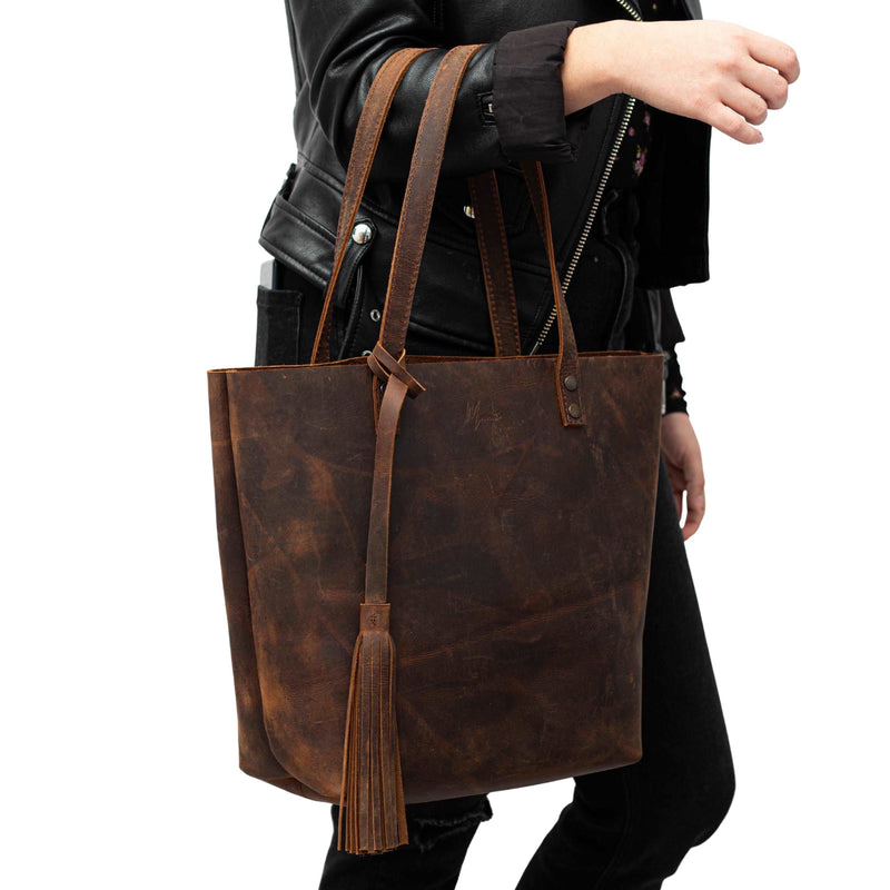 MOSVARTI Bolsa Dama Tote 100% Piel Con Cargador Magnético para smartphone (Crazy Café)