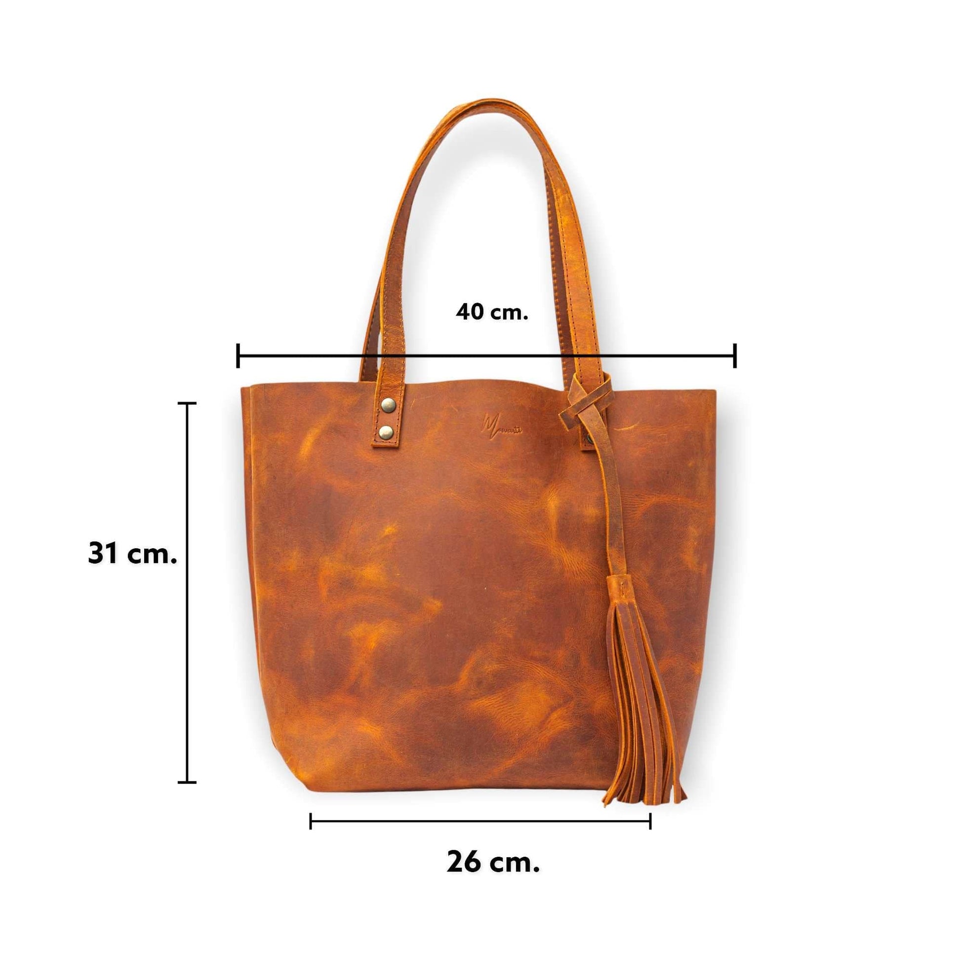 MOSVARTI Bolsa Dama Tote 100% Piel Con Cosmetiquera Mod. Praga (Crazy Naranja)