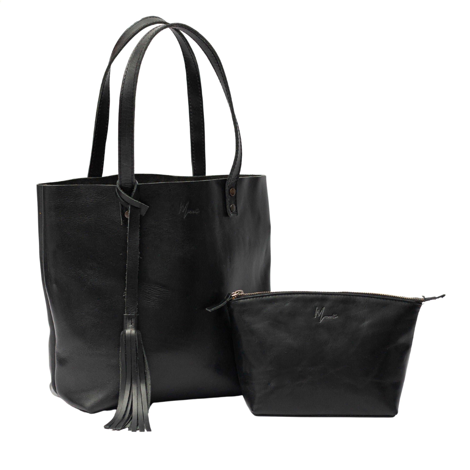 MOSVARTI Bolsa Dama Tote 100% Piel Mod. Praga Con Cosmetiquera (Pull up Negro)