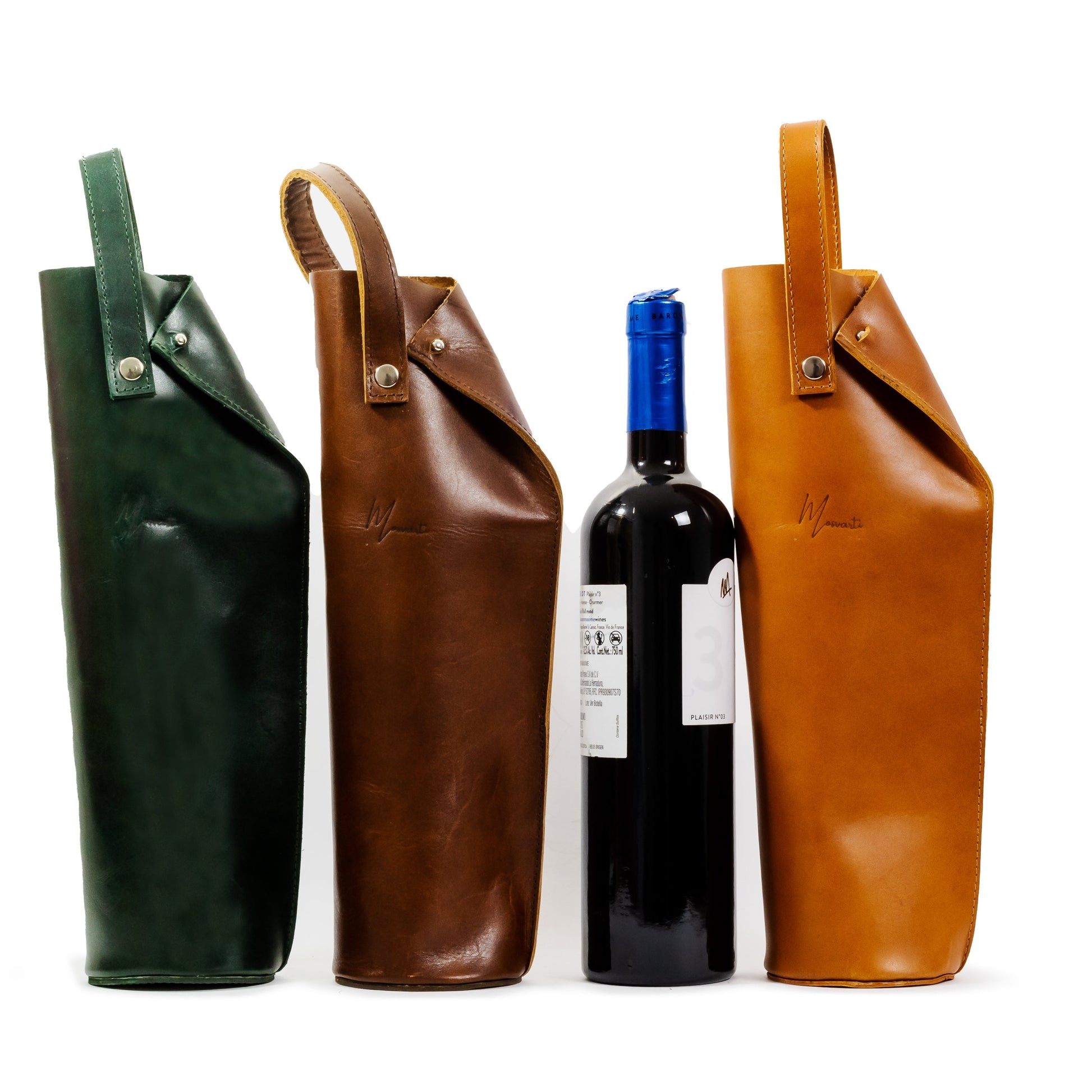 MOSVARTI Bolsa de vino de cuero Porta botella piel 100% Mod. (Aire)