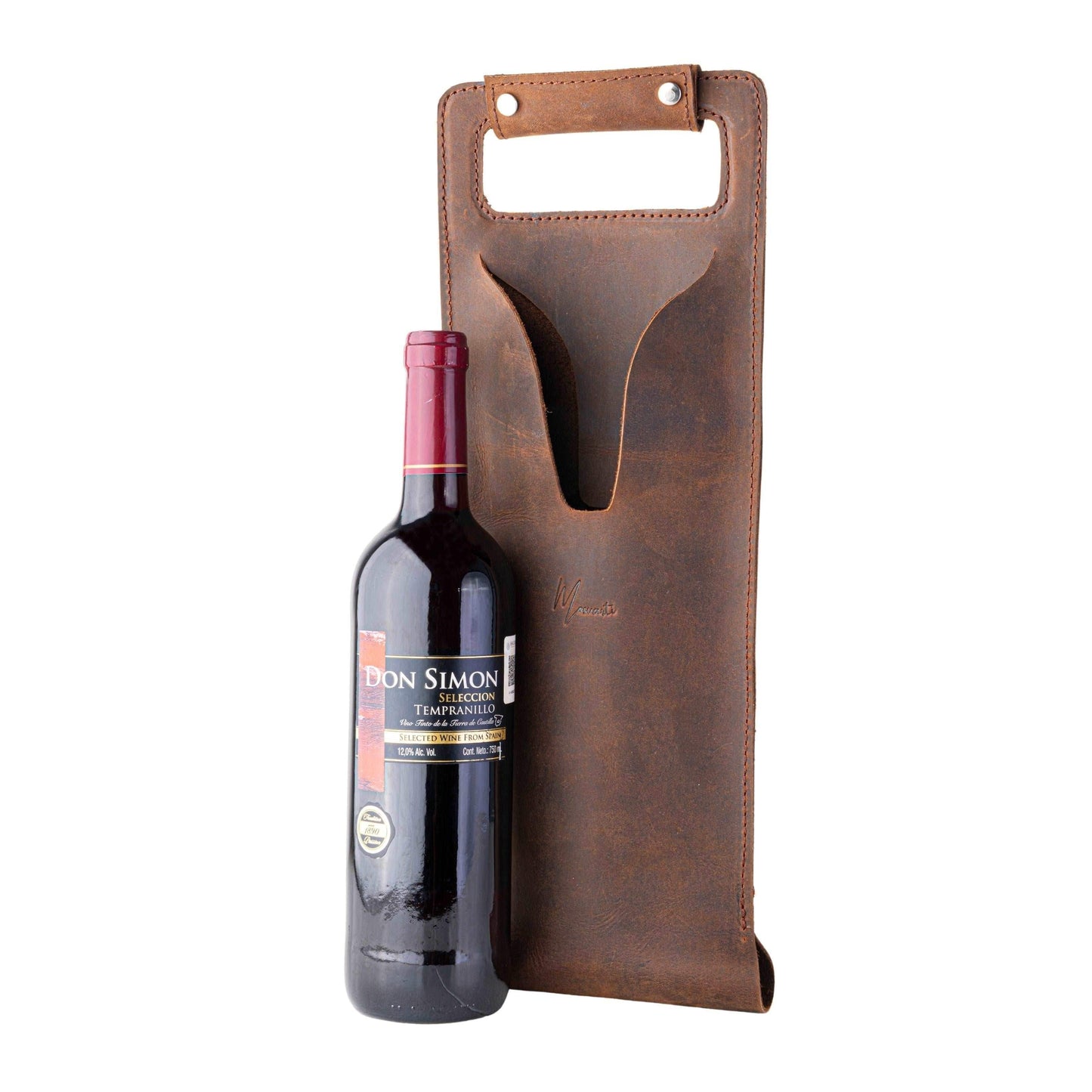 MOSVARTI Bolsa de vino de cuero Porta botella piel 100% Mod. (Cabernet) Crazy Café