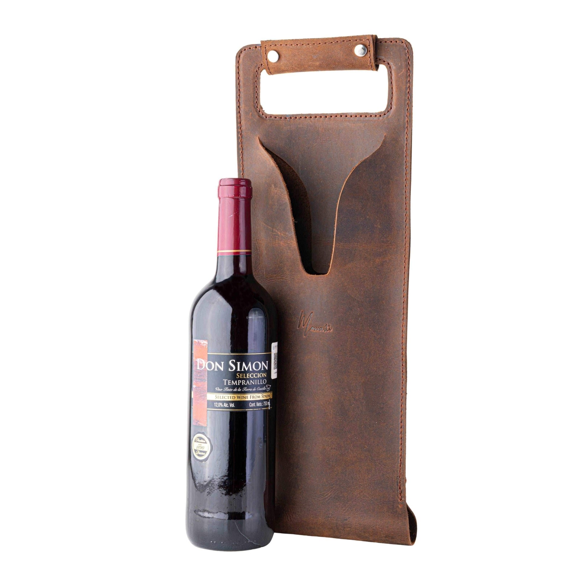 MOSVARTI Bolsa de vino de cuero Porta botella piel 100% Mod. (Cabernet) Crazy Café