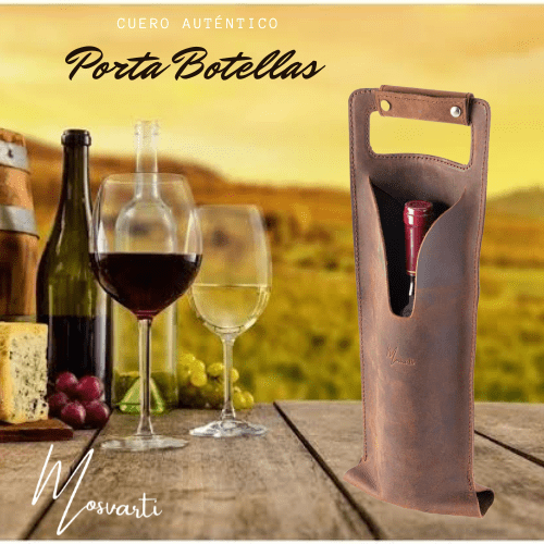 MOSVARTI Bolsa de vino de cuero Porta botella piel 100% Mod. (Cabernet) Crazy Café