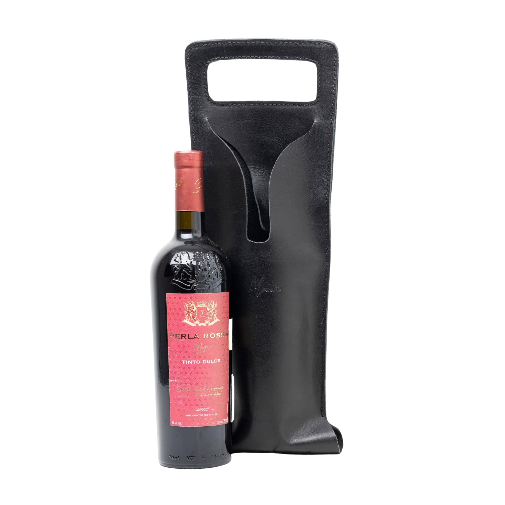 MOSVARTI Bolsa de vino de cuero Porta botella piel 100% Mod. (Cabernet) Pull up Negro