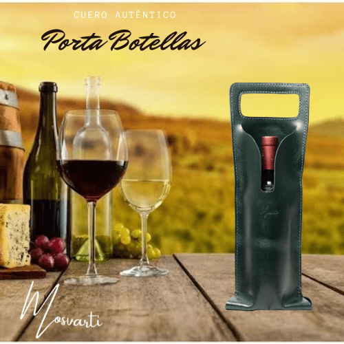 MOSVARTI Bolsa de vino de cuero Porta botella piel 100% Mod. (Cabernet) verde Esmeralda