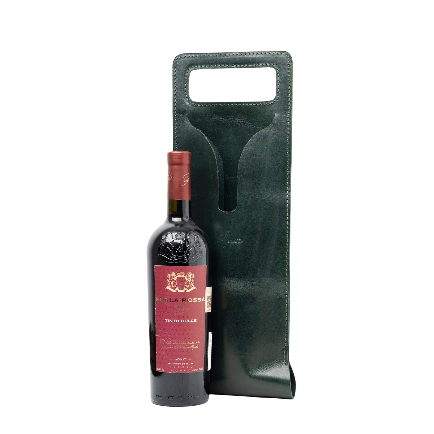 MOSVARTI Bolsa de vino de cuero Porta botella piel 100% Mod. (Cabernet) verde Esmeralda