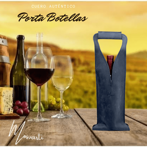 MOSVARTI Bolsa de vino de cuero Porta botella piel 100% Mod. (Merlot)Crazy Azul