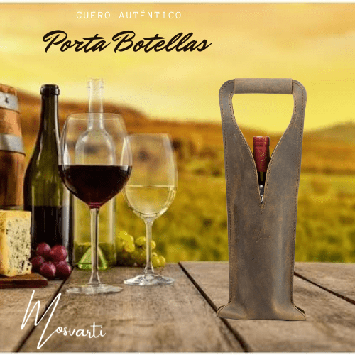 MOSVARTI Bolsa de vino de cuero Porta botella piel 100% Mod. (Merlot) Crazy Tang