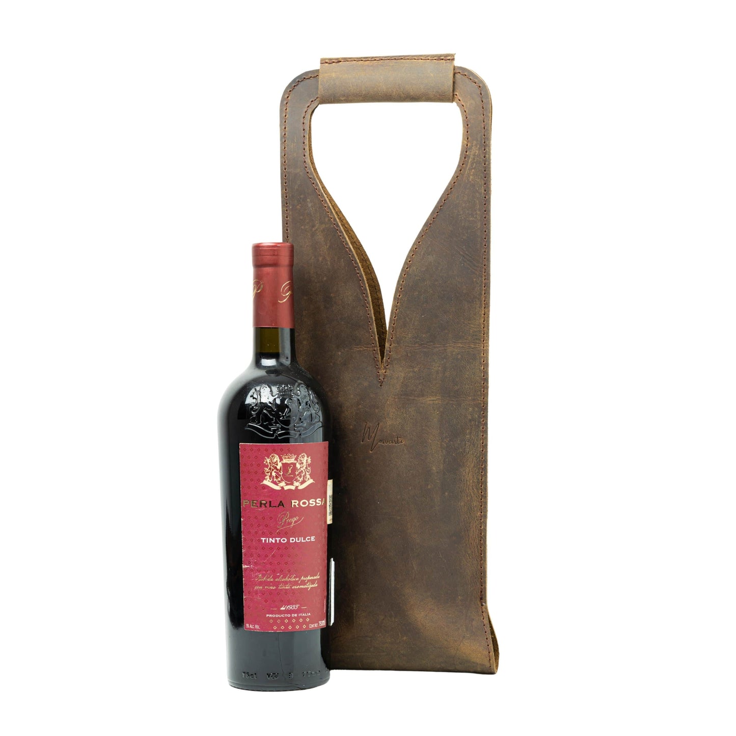 MOSVARTI Bolsa de vino de cuero Porta botella piel 100% Mod. (Merlot) Crazy Tang