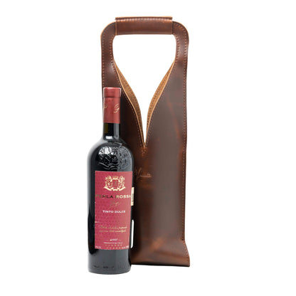 MOSVARTI Bolsa de vino de cuero Porta botella piel 100% Mod. (Merlot) Pull up Roble