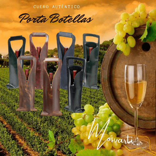 MOSVARTI Bolsa de vino de cuero Porta botella piel 100% Mod. (Merlot) Pull up Roble