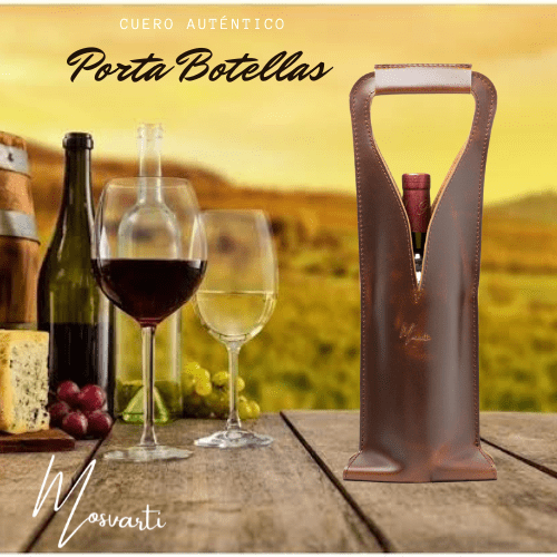 MOSVARTI Bolsa de vino de cuero Porta botella piel 100% Mod. (Merlot) Pull up Roble