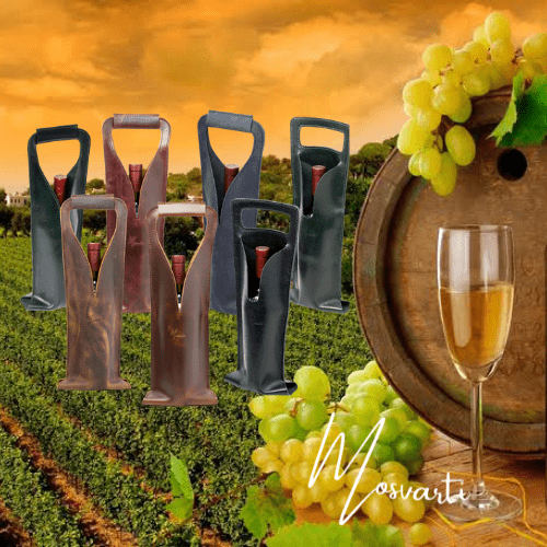 MOSVARTI Bolsa de vino de cuero Porta botella piel 100% Mod. (Merlot) verde Esmeralda