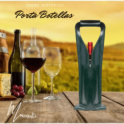 MOSVARTI Bolsa de vino de cuero Porta botella piel 100% Mod. (Merlot) verde Esmeralda