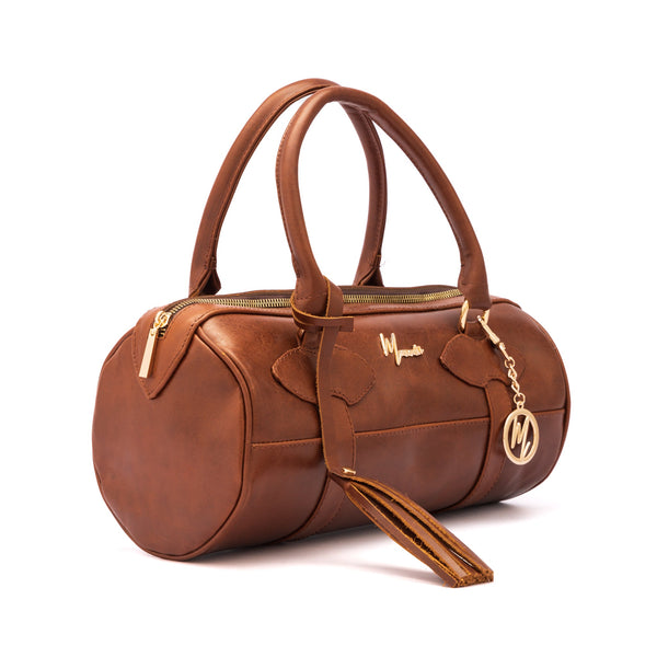 Bolso Dama Cilindrico 100% Piel Mod duffle Praga  Pull up Roble*