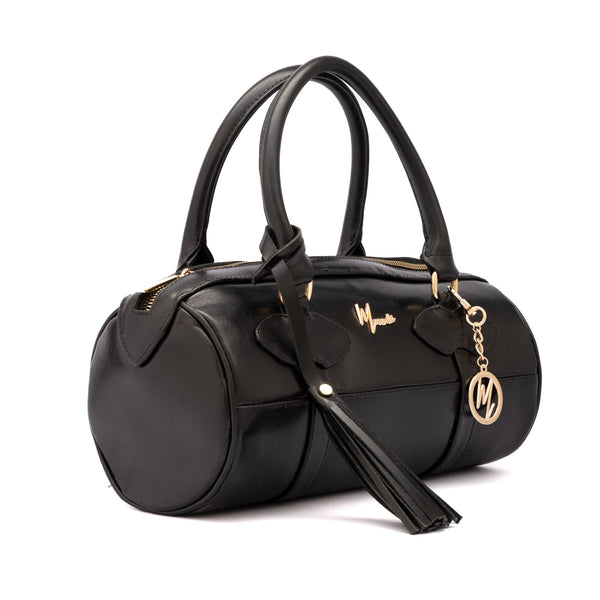 Bolso Dama Cilindrico 100% Piel Mod duffle Praga  *Pull up Negra*