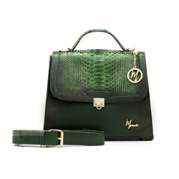 Bolso Mod Brasil  con Correa  🐍  tapa Verde Genuino