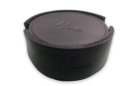 MOSVARTI Juego De 8 Porta Vasos 100% Cuero Artesanales (Negro)