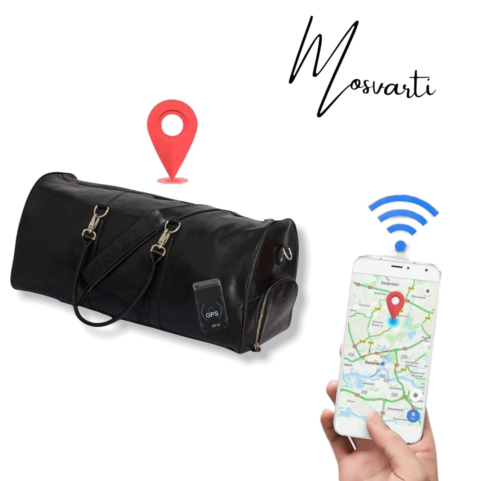 MOSVARTI Maletas Maleta Piel Genuina con Gps mod. New York Duffle (NEGRA)