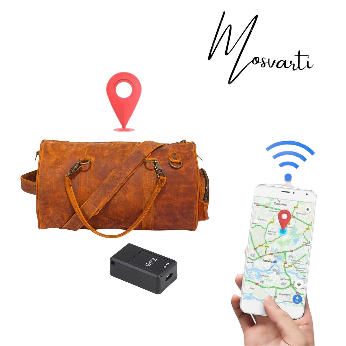 MOSVARTI Maletas Maleta Piel Genuina con Gps mod. New York Jr. Duffle (Crazy Naranja)