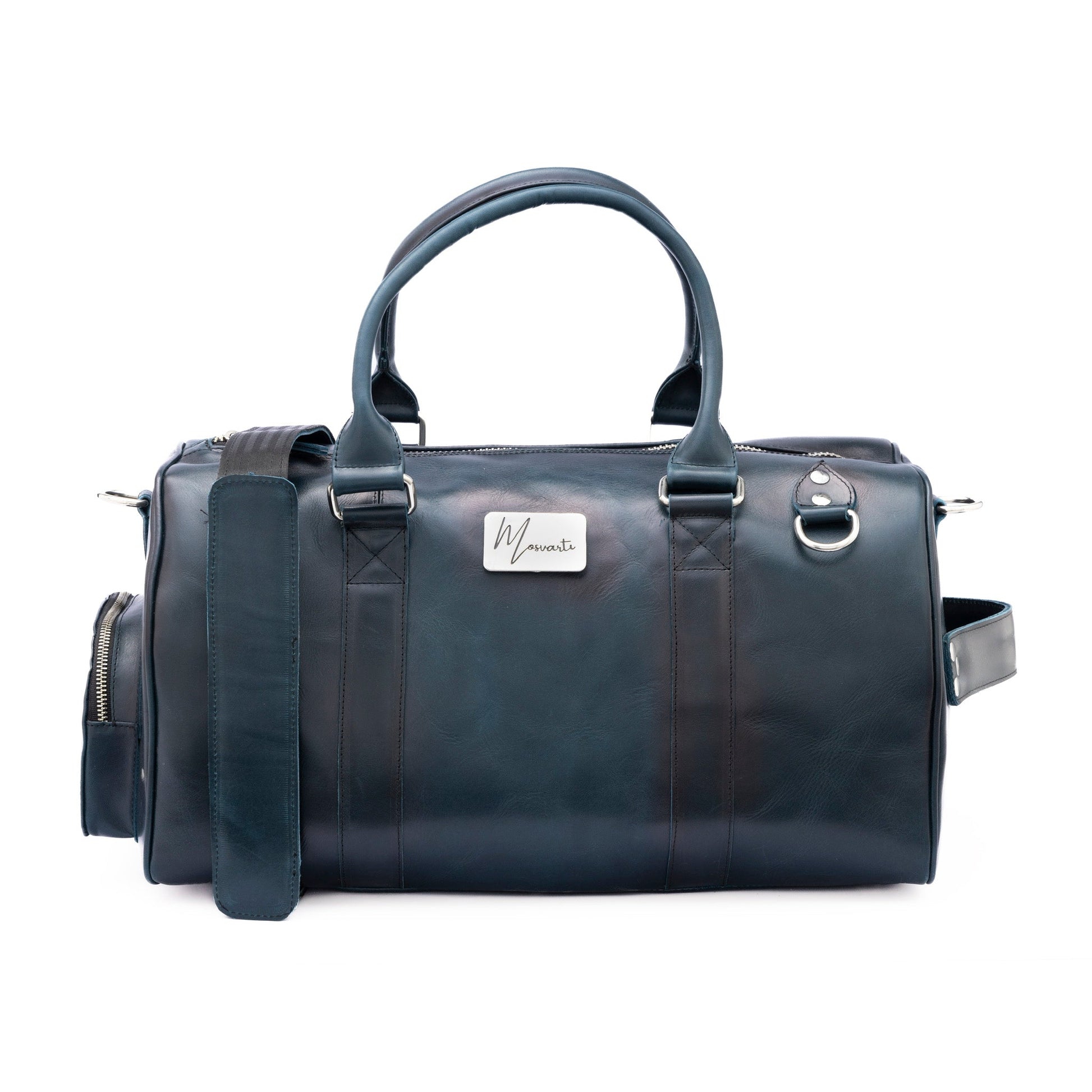 MOSVARTI Maletas Maleta Piel Genuina con Gps mod. New York Jr. Duffle (Crazy Pull azul)