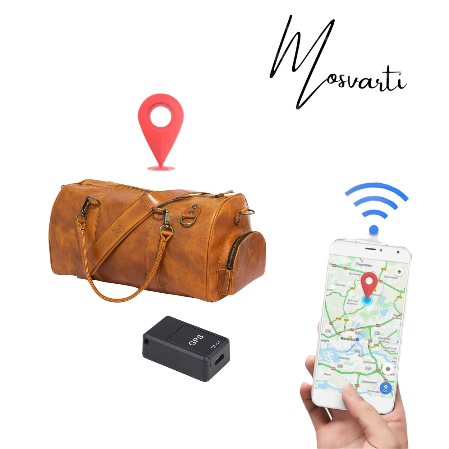 MOSVARTI Maletas Maleta Piel Genuina con Gps mod. New York Jr. Duffle (Pull up Crazy Miel)