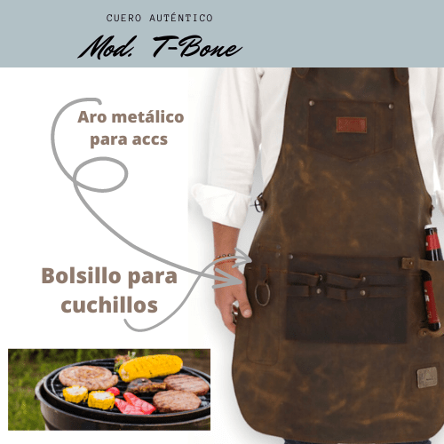 MOSVARTI Mandil Piel Genuina Mod. T-Bone 100% Mandil Parrillero Cuero Genuino  (Pull Roble)