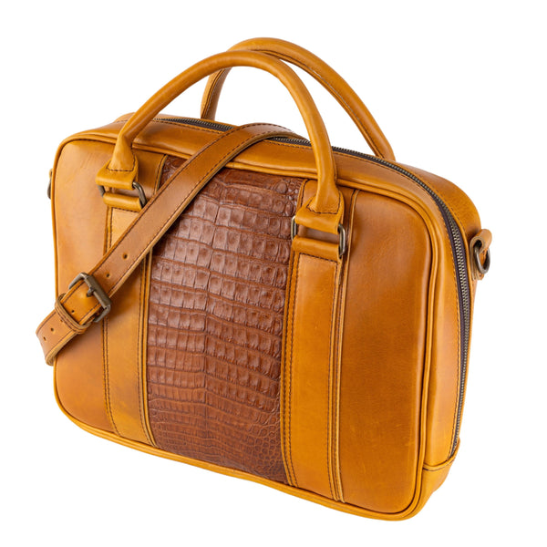 Portafolio 100% Cuero Mod. Holmes ( Frente cocodrilo Genuino Miel)
