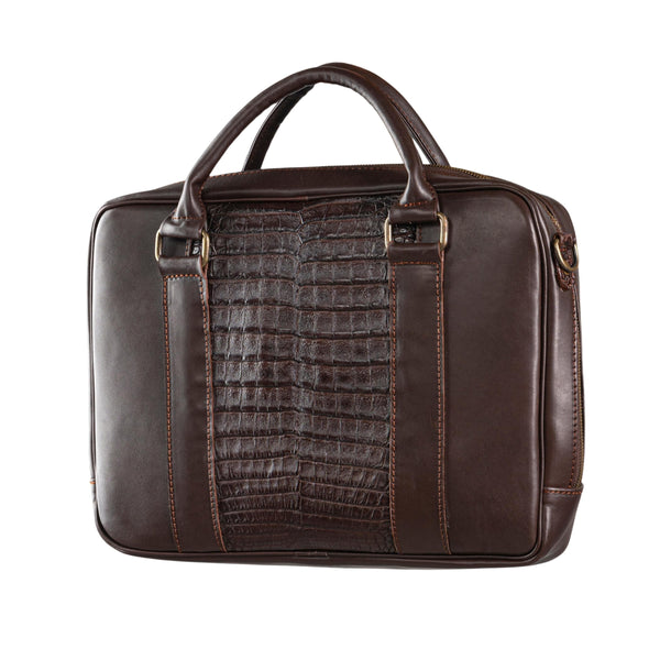 Portafolio 100% Cuero Mod. Holmes ( Frente cocodrilo Genuino chocolate )