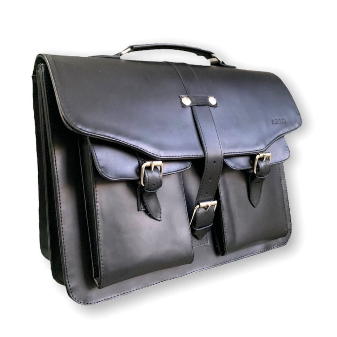 MOSVARTI Portafolio 100% Cuero Mod. Messenger ( Pull up Negro)