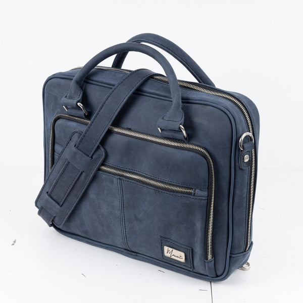 Portafolio 100% Cuero Mod. Holmes ( Crazy Azul)